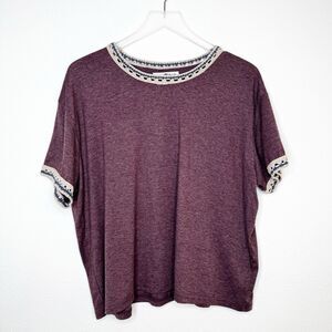 Natural Life Womens Boxy Tee Short Sleeve Size L/XL Plum Crochet Trim Boho -